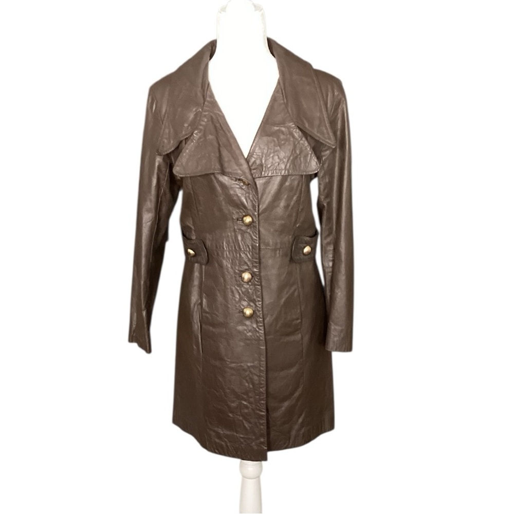 Vintage Wilson House of Suede Vintage Chocolate Brown Leather Trench Coat size M